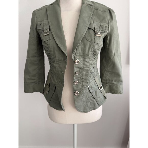 WHITE HOUSE BLACK MARKET WHBM Olive Green Blazer Jacket Size 00 - Picture 5 of 6